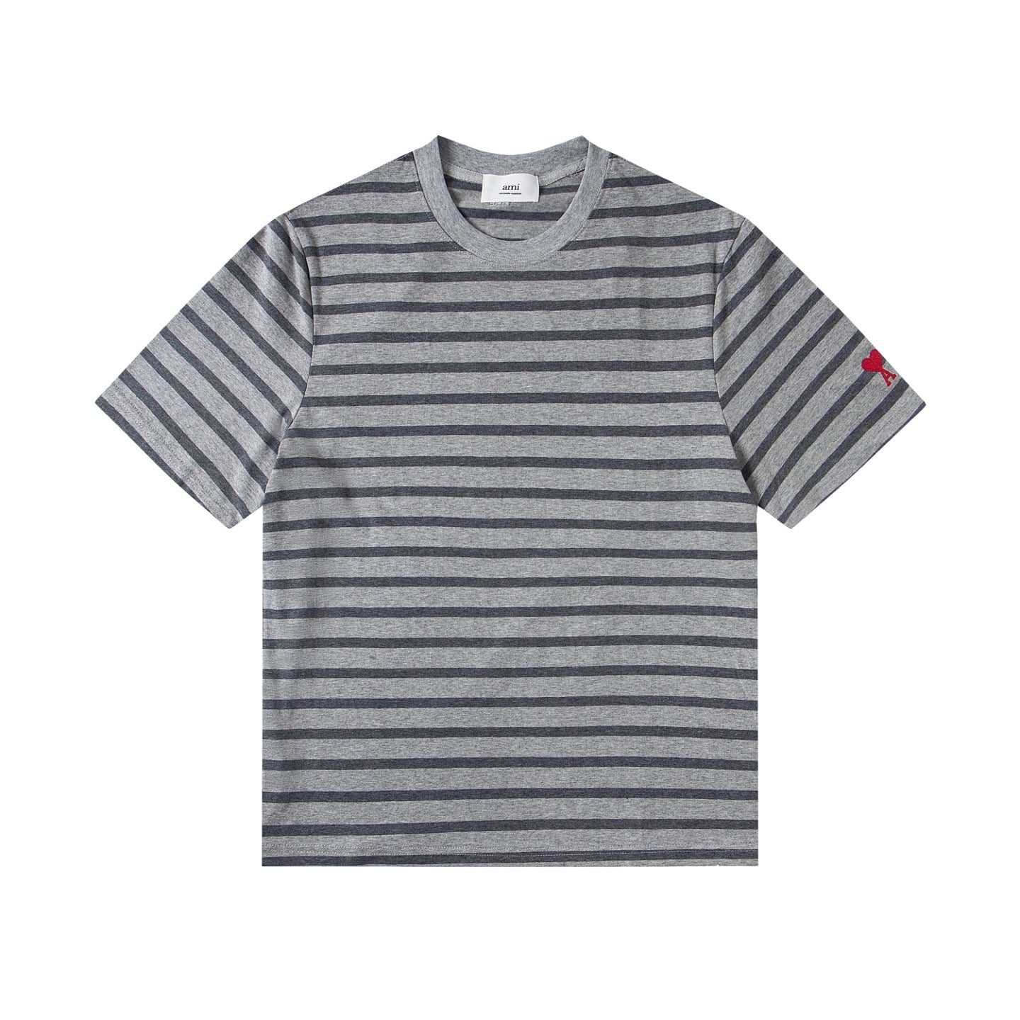 Heart Embroidery Striped Short-Sleeve T-Shirt ¡§C Gray & Brown