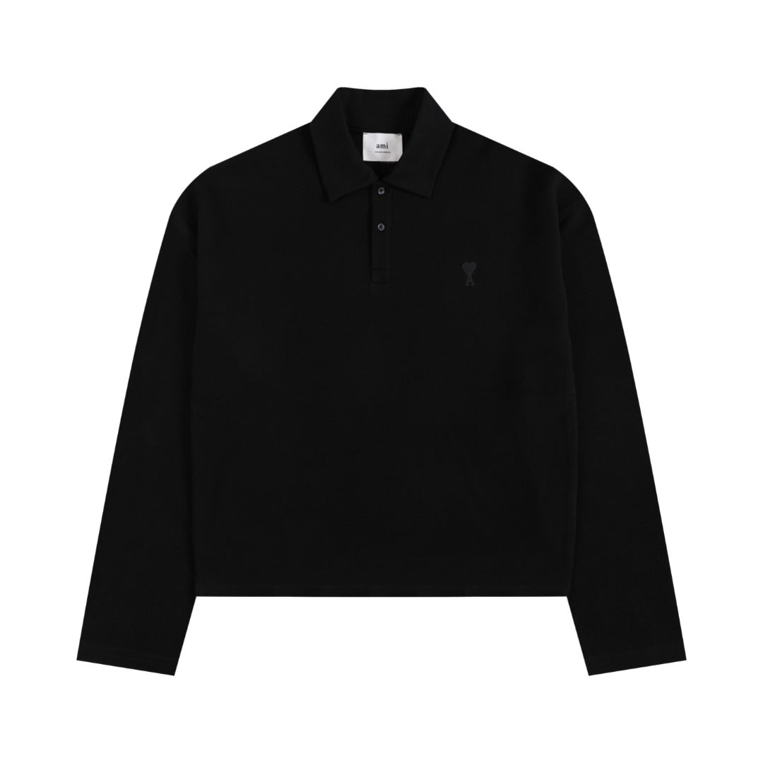 Heart Embroidery Long-Sleeve Polo Shirt ¡§C 5 Colors