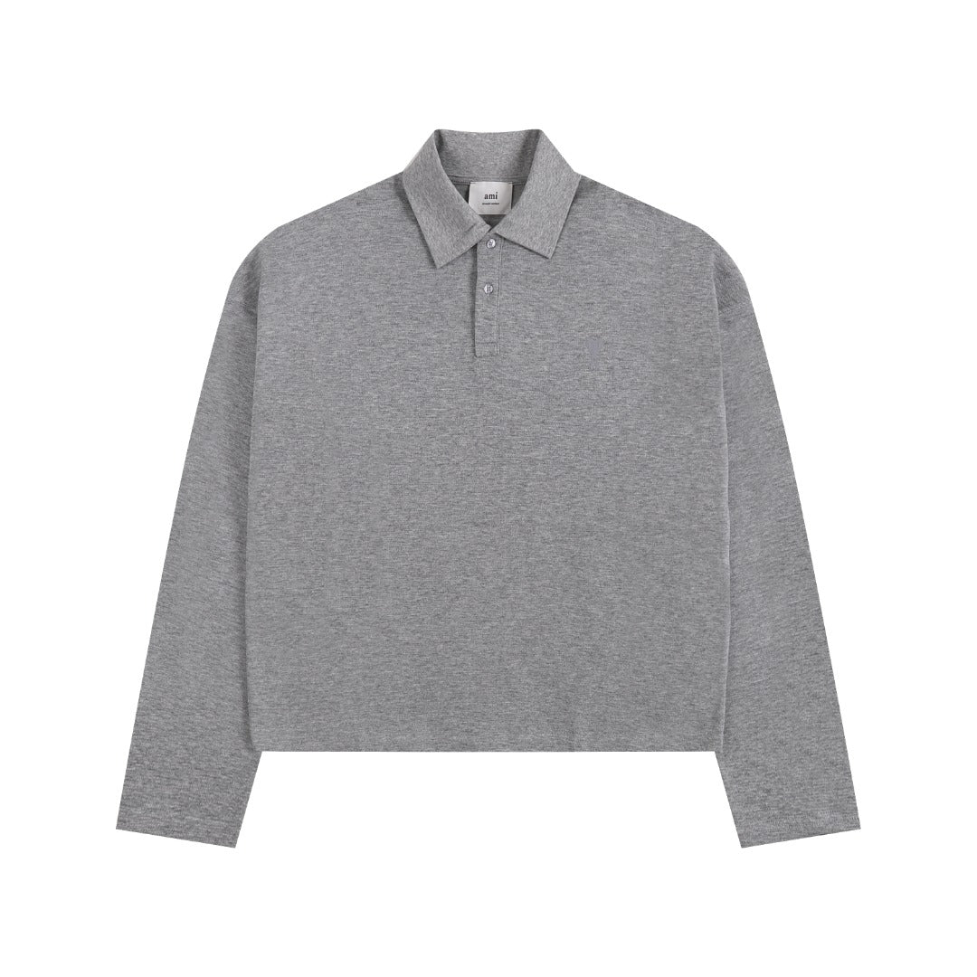 Heart Embroidery Long-Sleeve Polo Shirt ¡§C 5 Colors