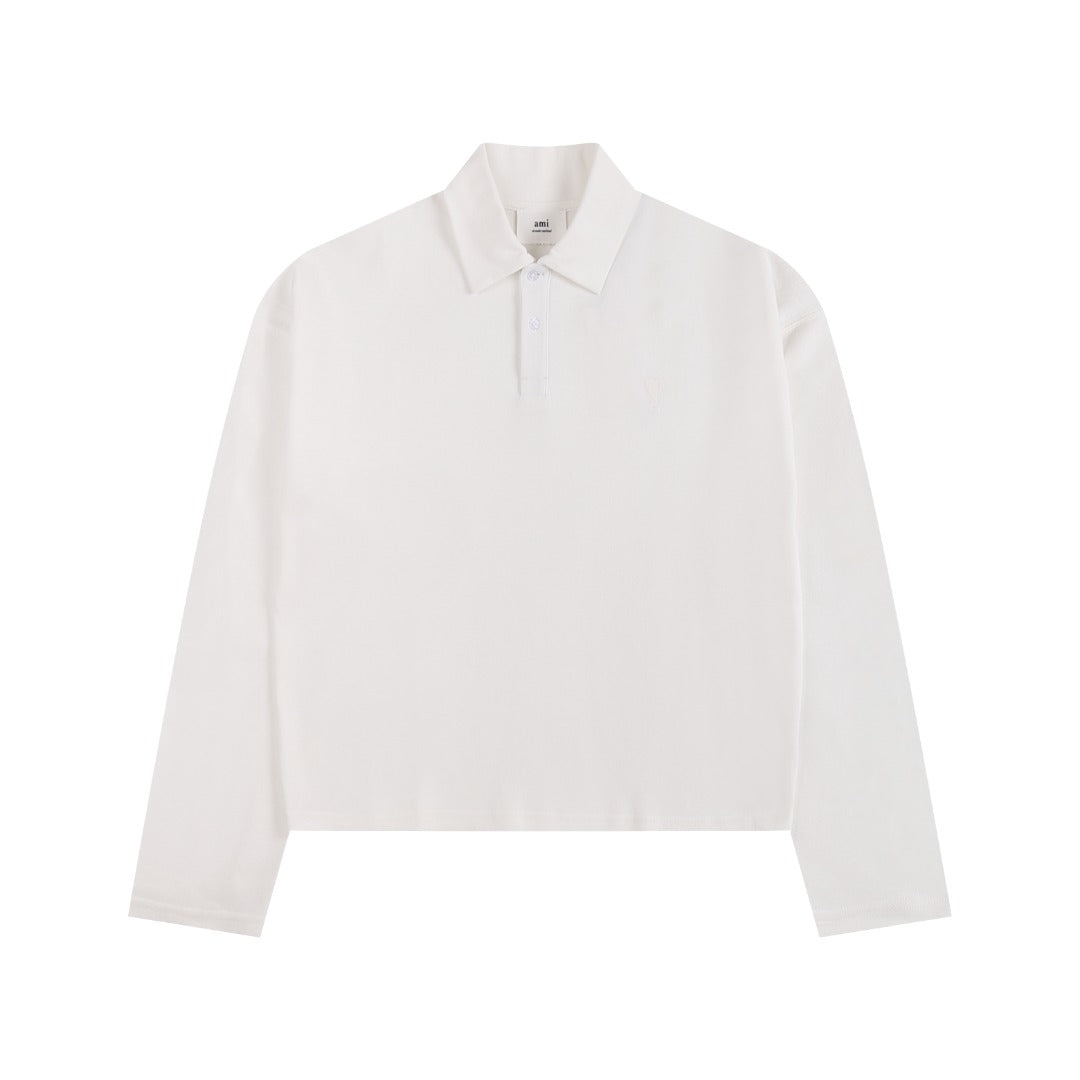 Heart Embroidery Long-Sleeve Polo Shirt ¡§C 5 Colors