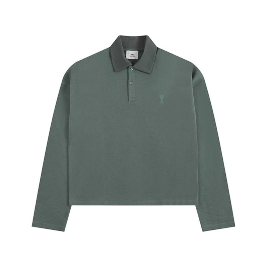 Heart Embroidery Long-Sleeve Polo Shirt ¡§C 5 Colors