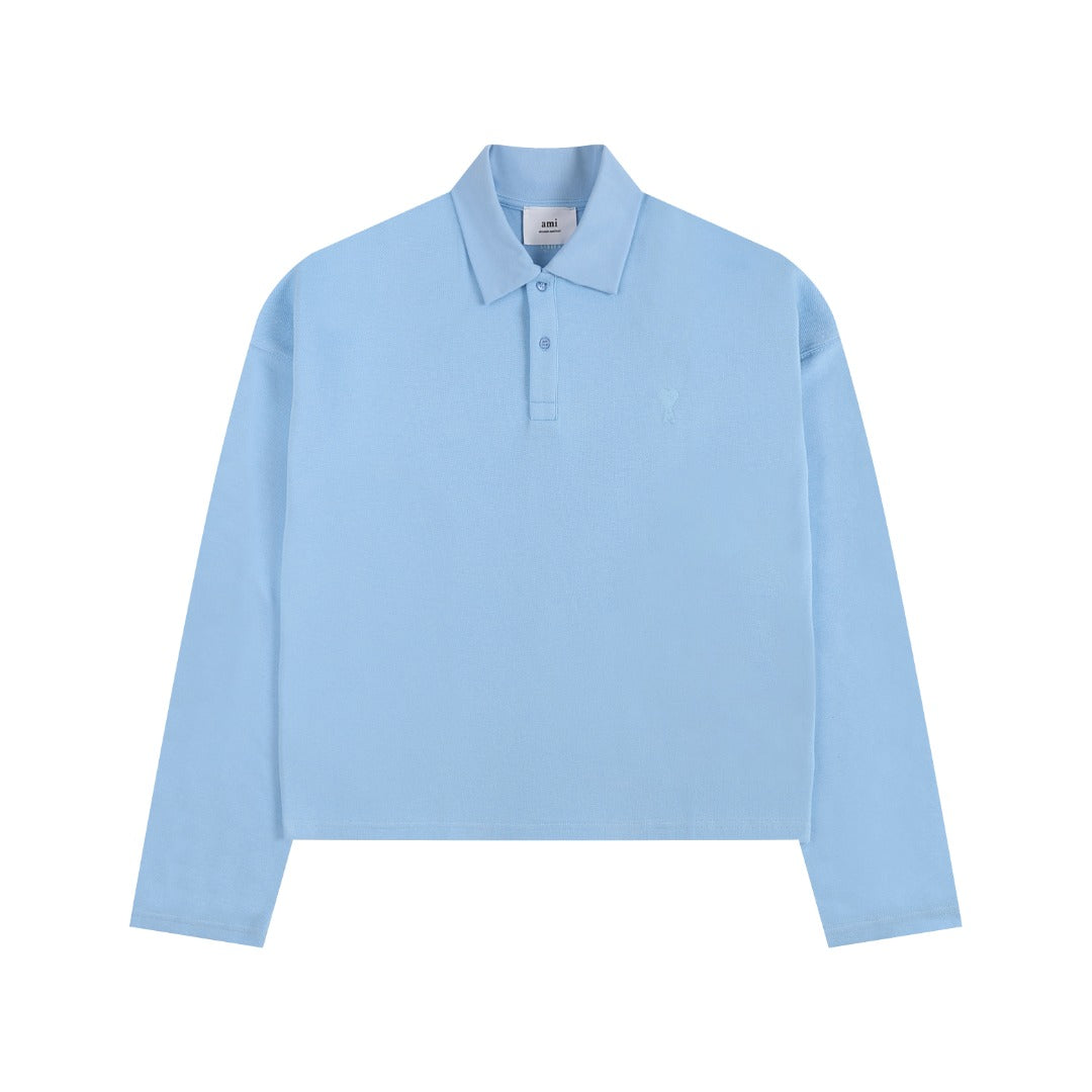 Heart Embroidery Long-Sleeve Polo Shirt ¡§C 5 Colors