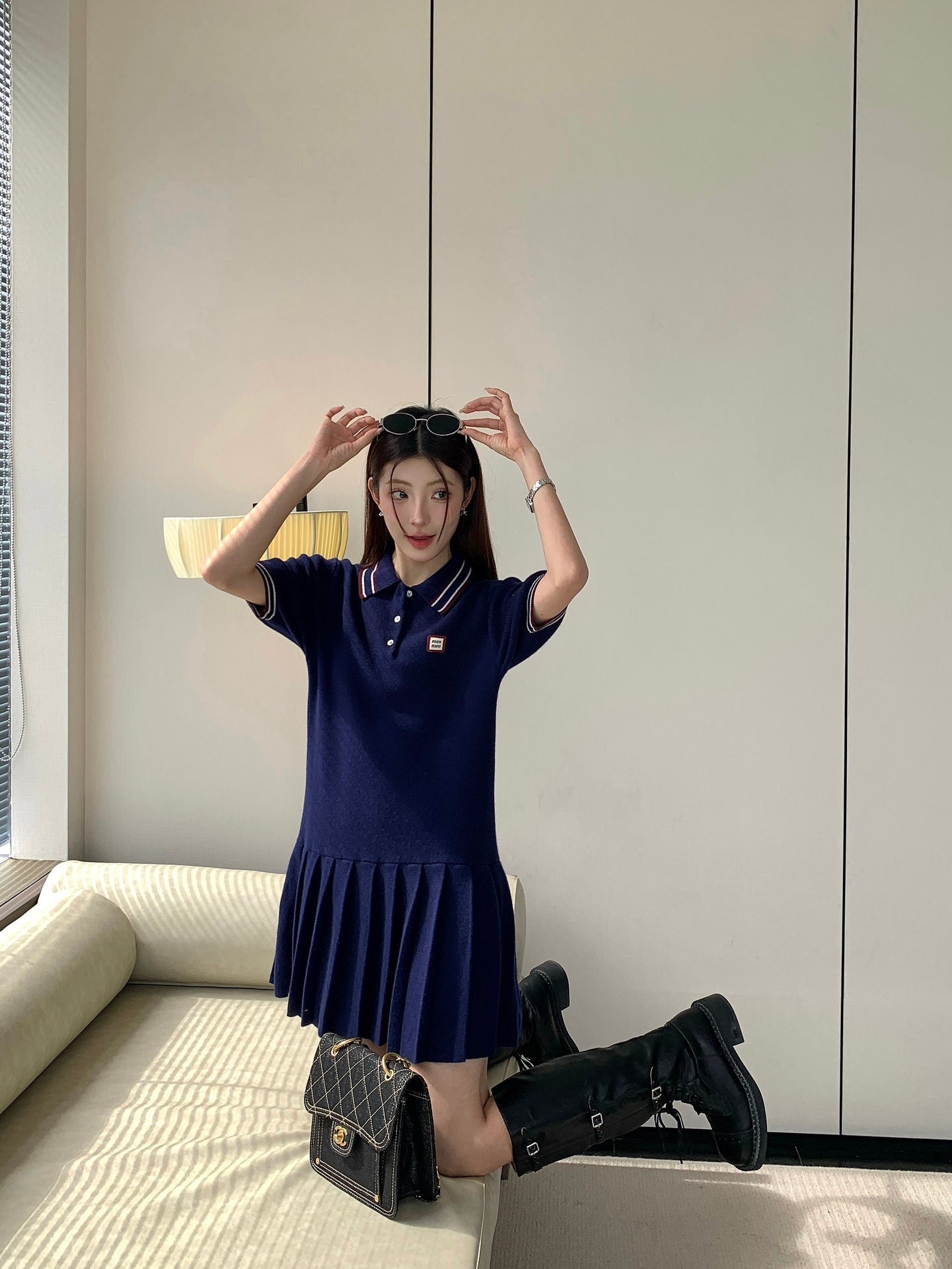 Knitted Collegiate Dress — Polo Collar