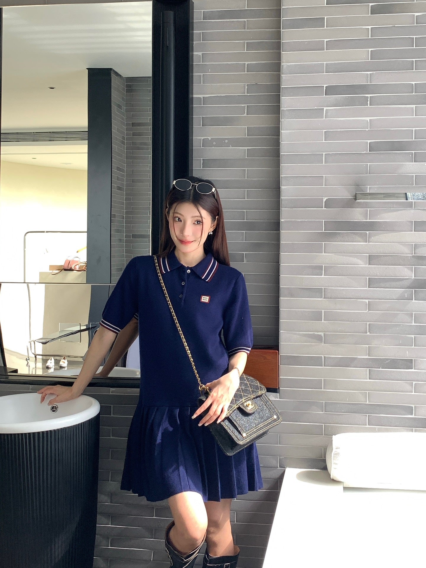 Knitted Collegiate Dress — Polo Collar