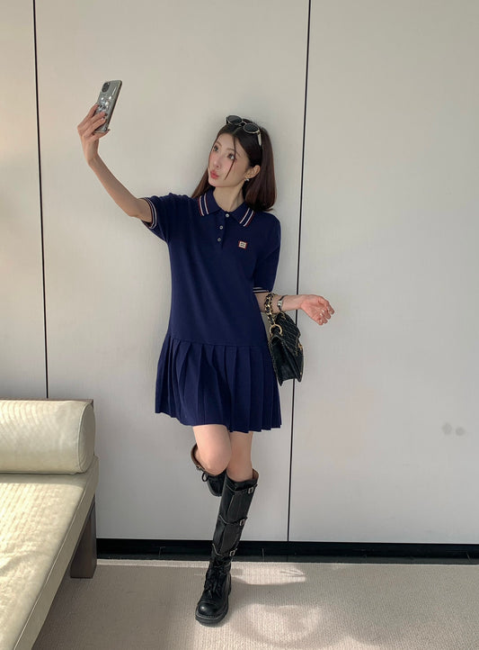 Knitted Collegiate Dress — Polo Collar