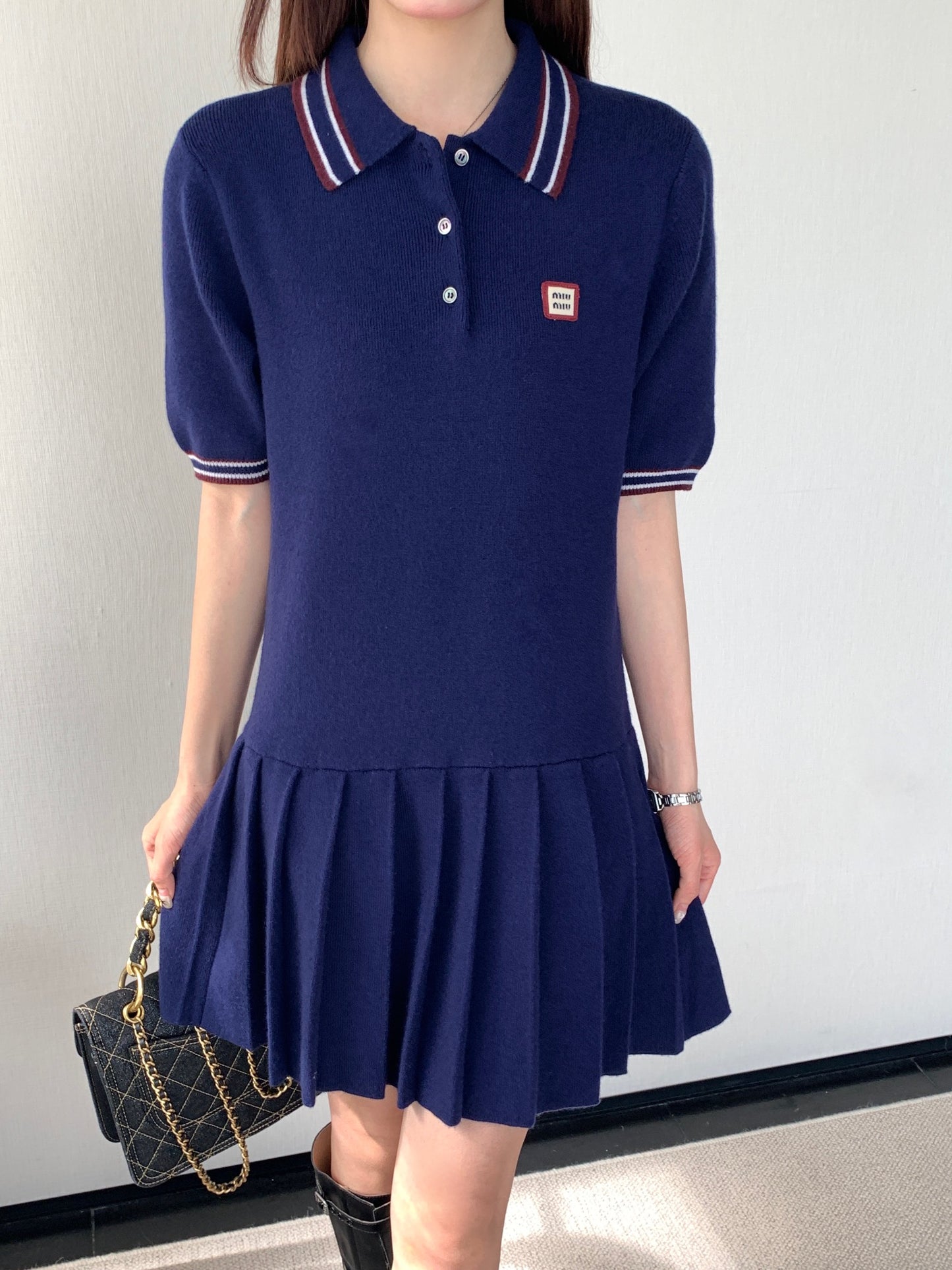 Knitted Collegiate Dress — Polo Collar
