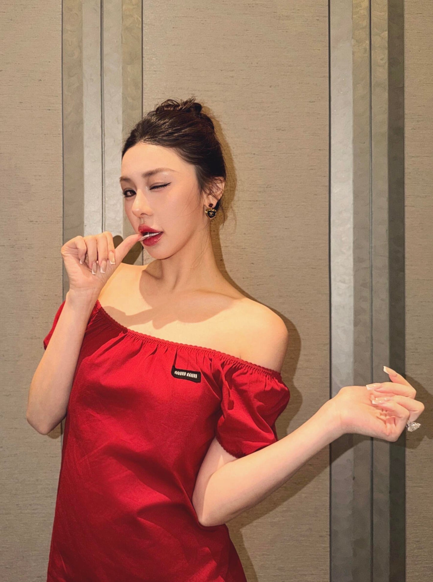 Red Midi Dress — Square Neck