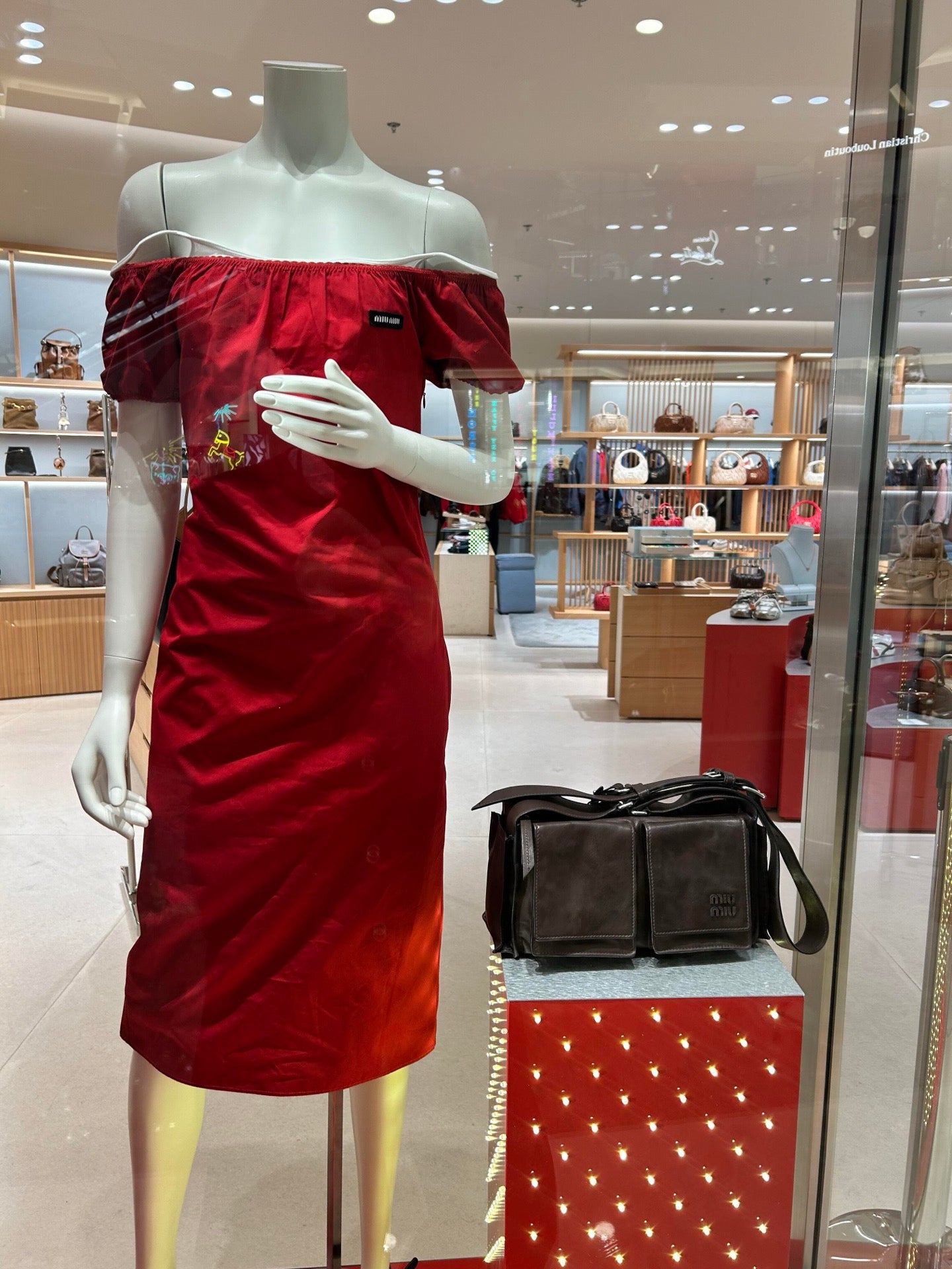 Red Midi Dress — Square Neck