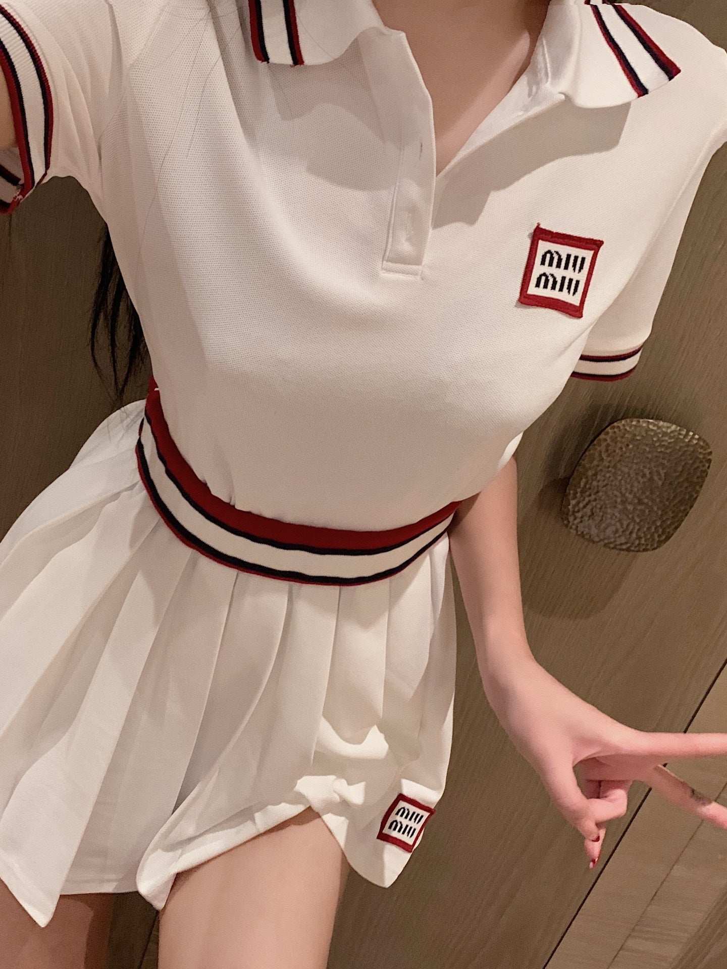 Short-Sleeve Top & Pleated Skirt Set