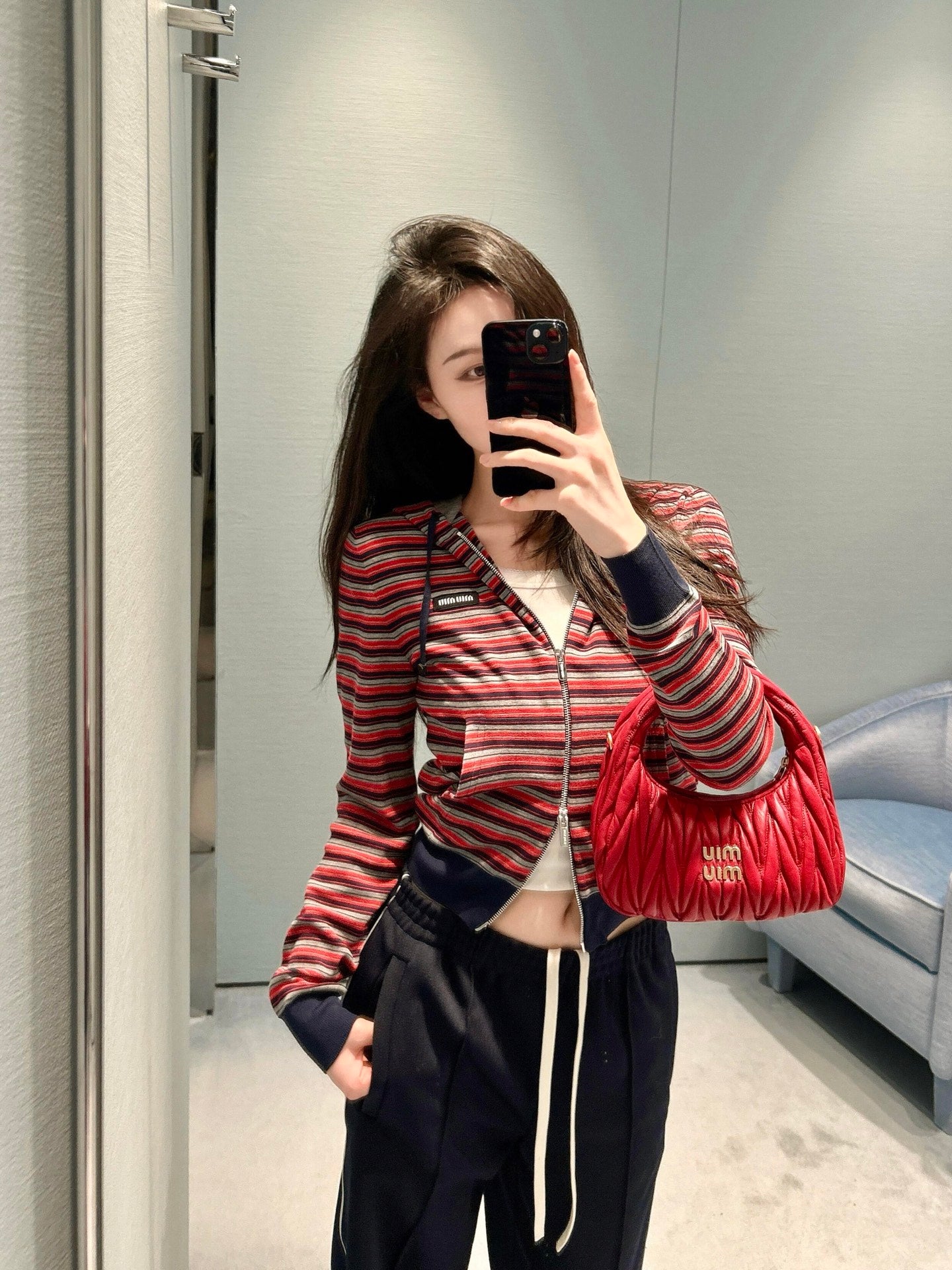 Striped Zip-Up Knit Hoodie