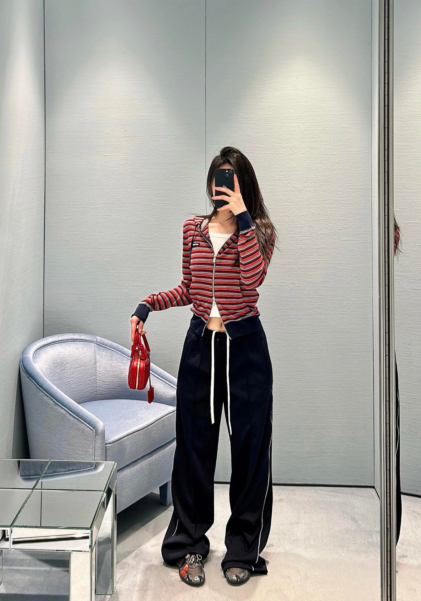 Striped Zip-Up Knit Hoodie