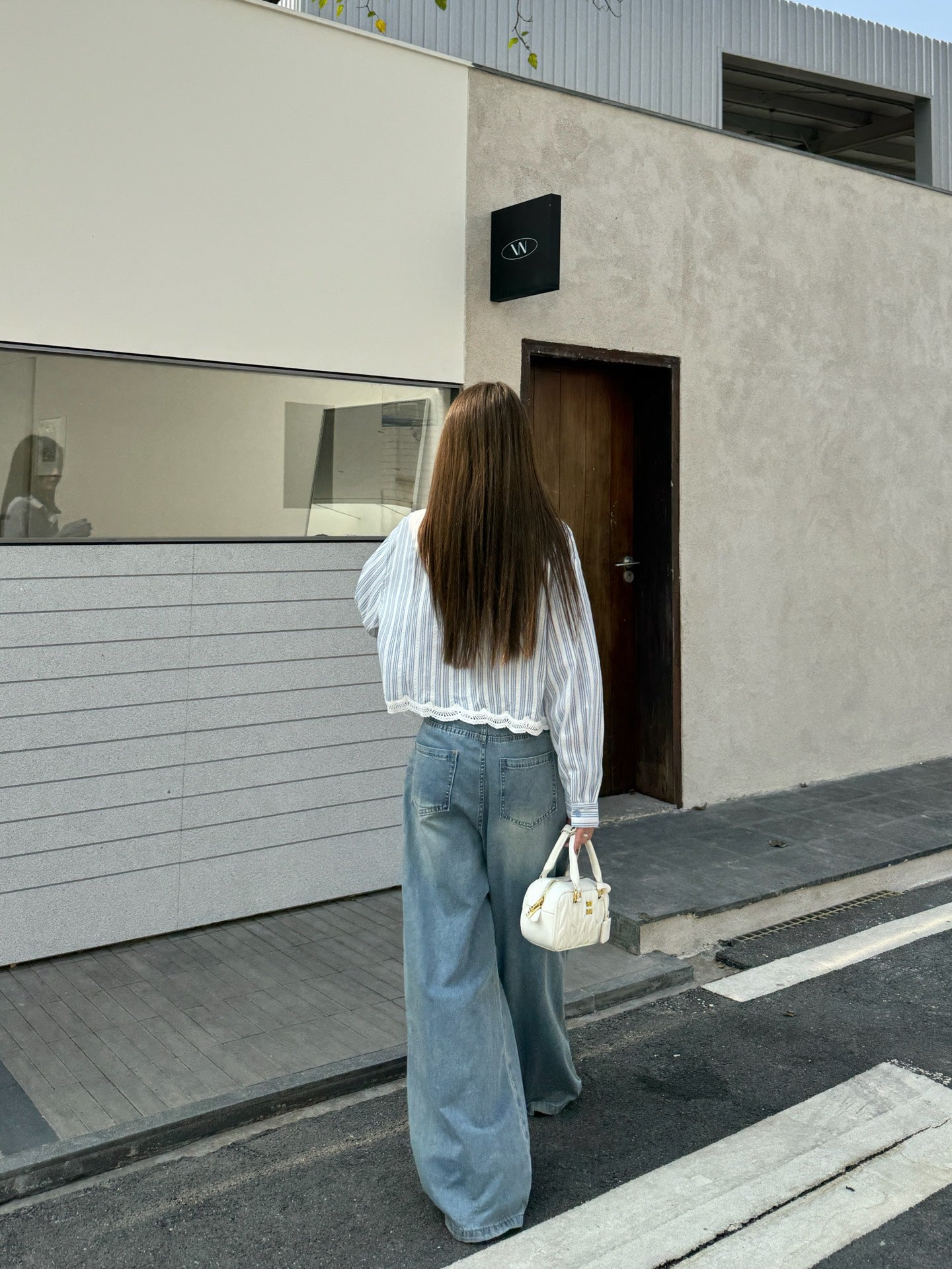 Striped Lace-Hem Cropped Shirt