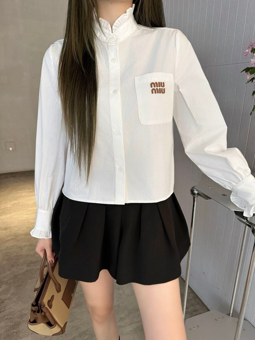 Ruffle-Collar Long-Sleeve Shirt