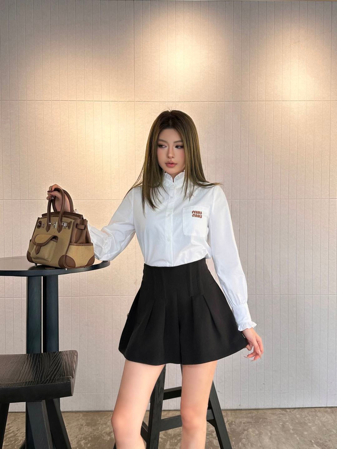 Ruffle-Collar Long-Sleeve Shirt