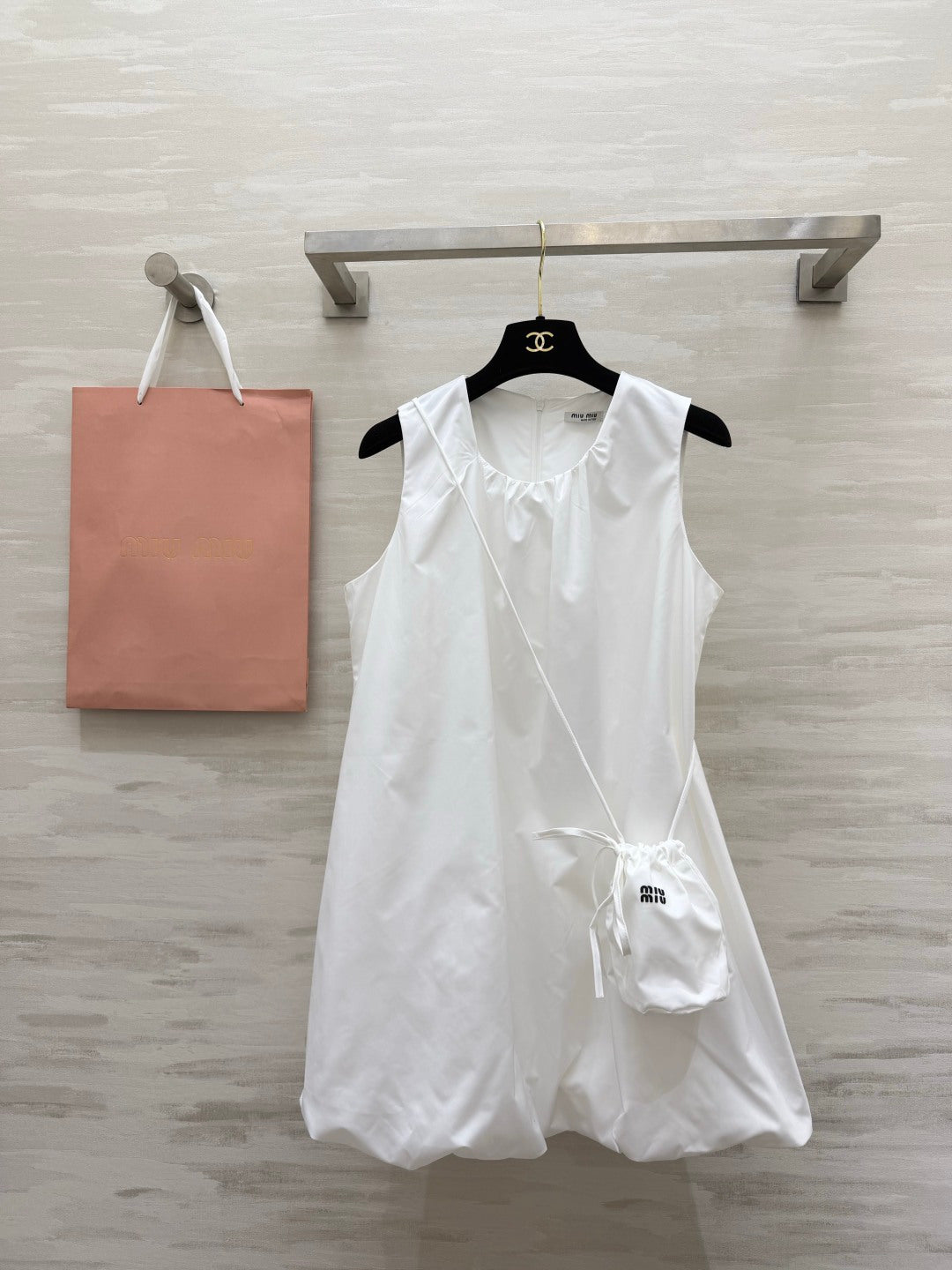 Sleeveless Bubble Hem Mini Dress with Drawstring Bag
