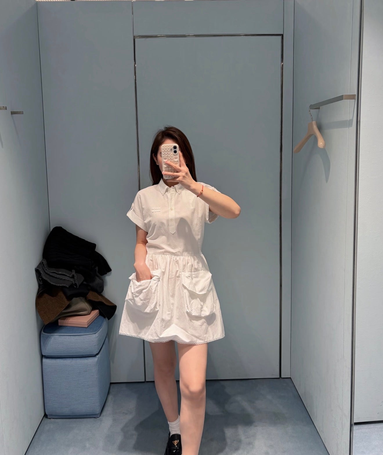 Lace Trim Collar Shirt Dress