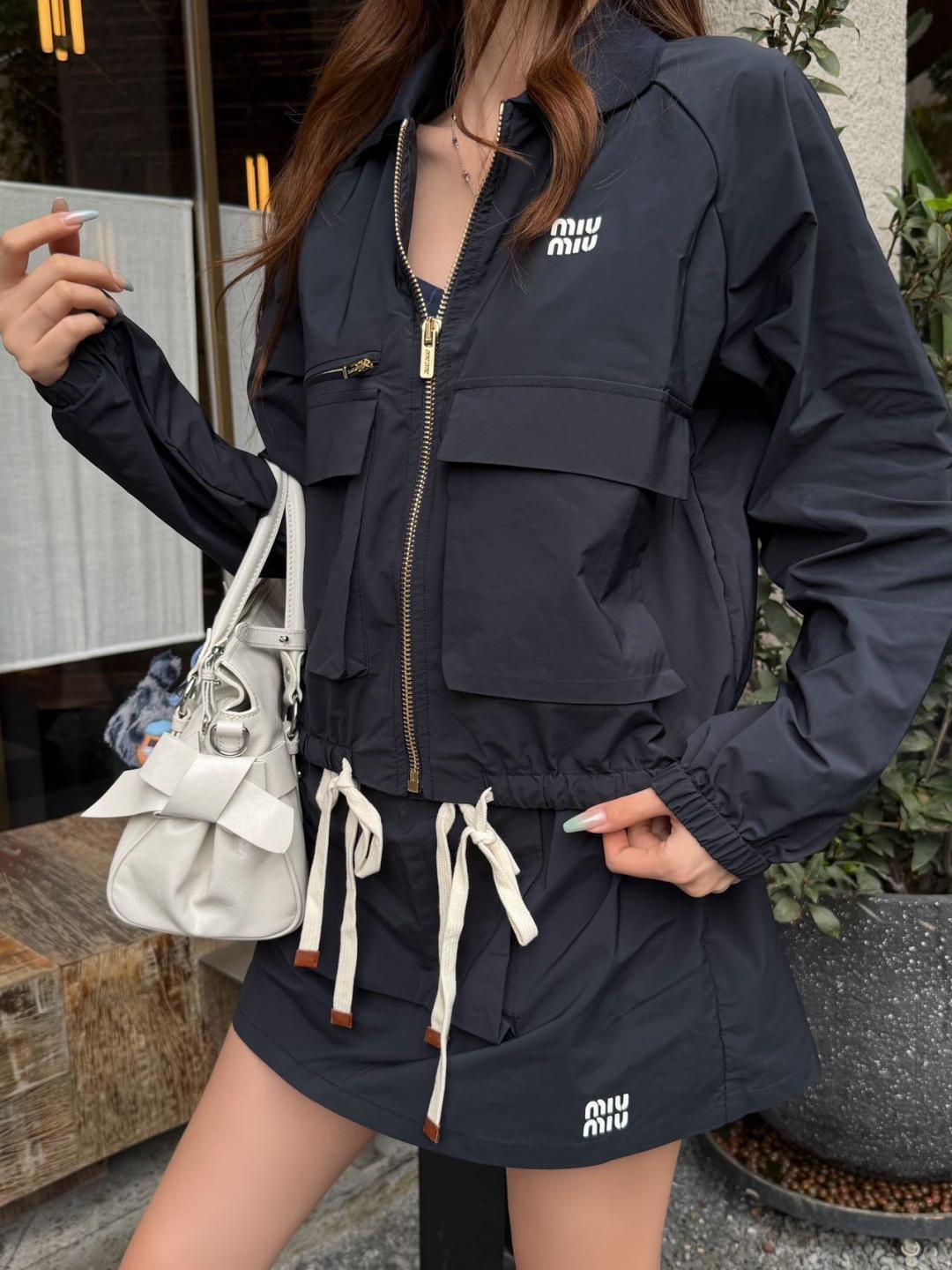 Silk Memory Cargo Jacket & Mini Skirt Set