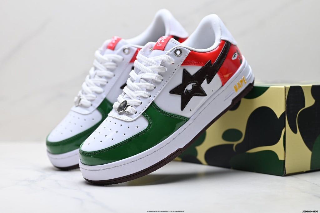 BAPE STA Low-Top Sneakers - White/Green/Red