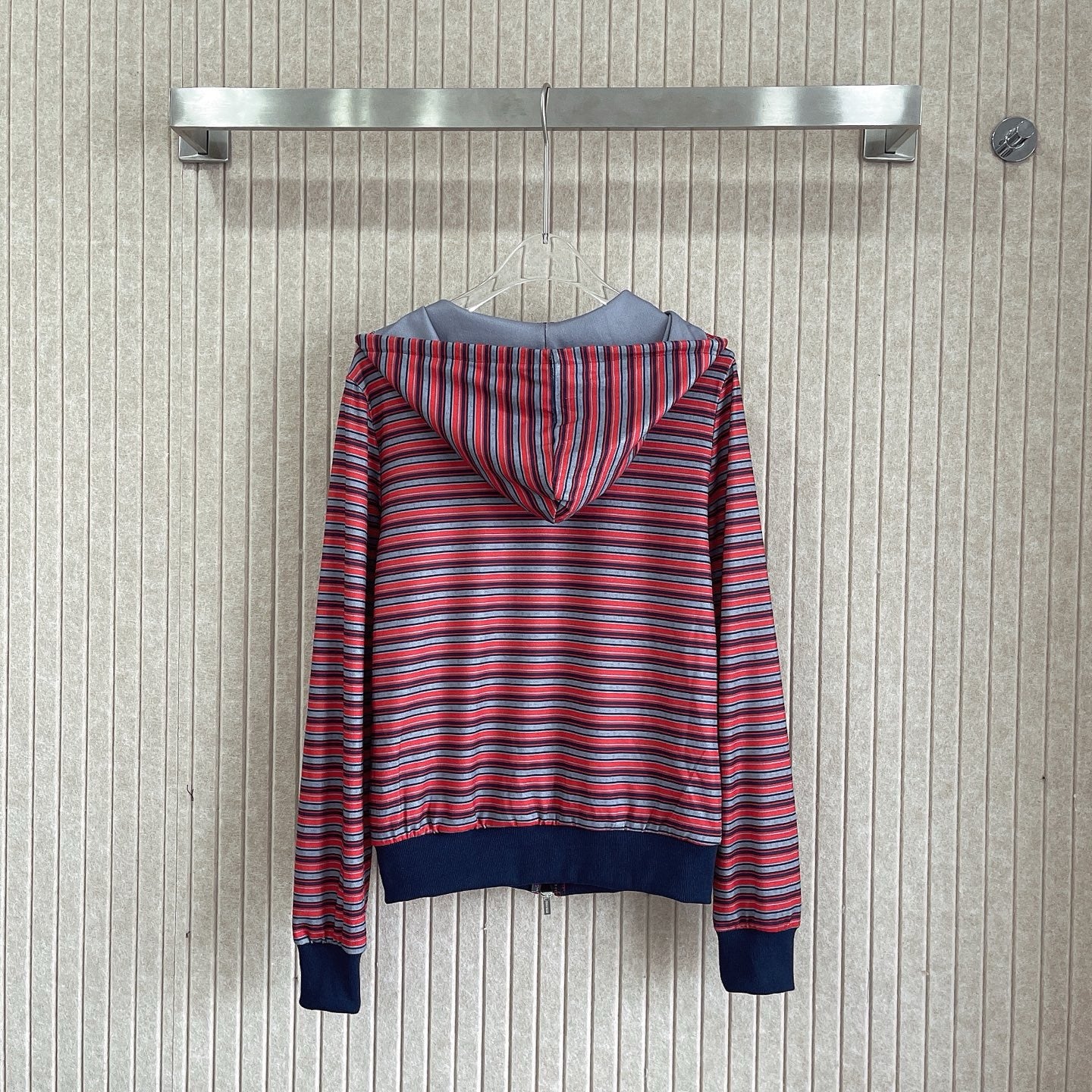 Striped Zip-Up Knit Hoodie