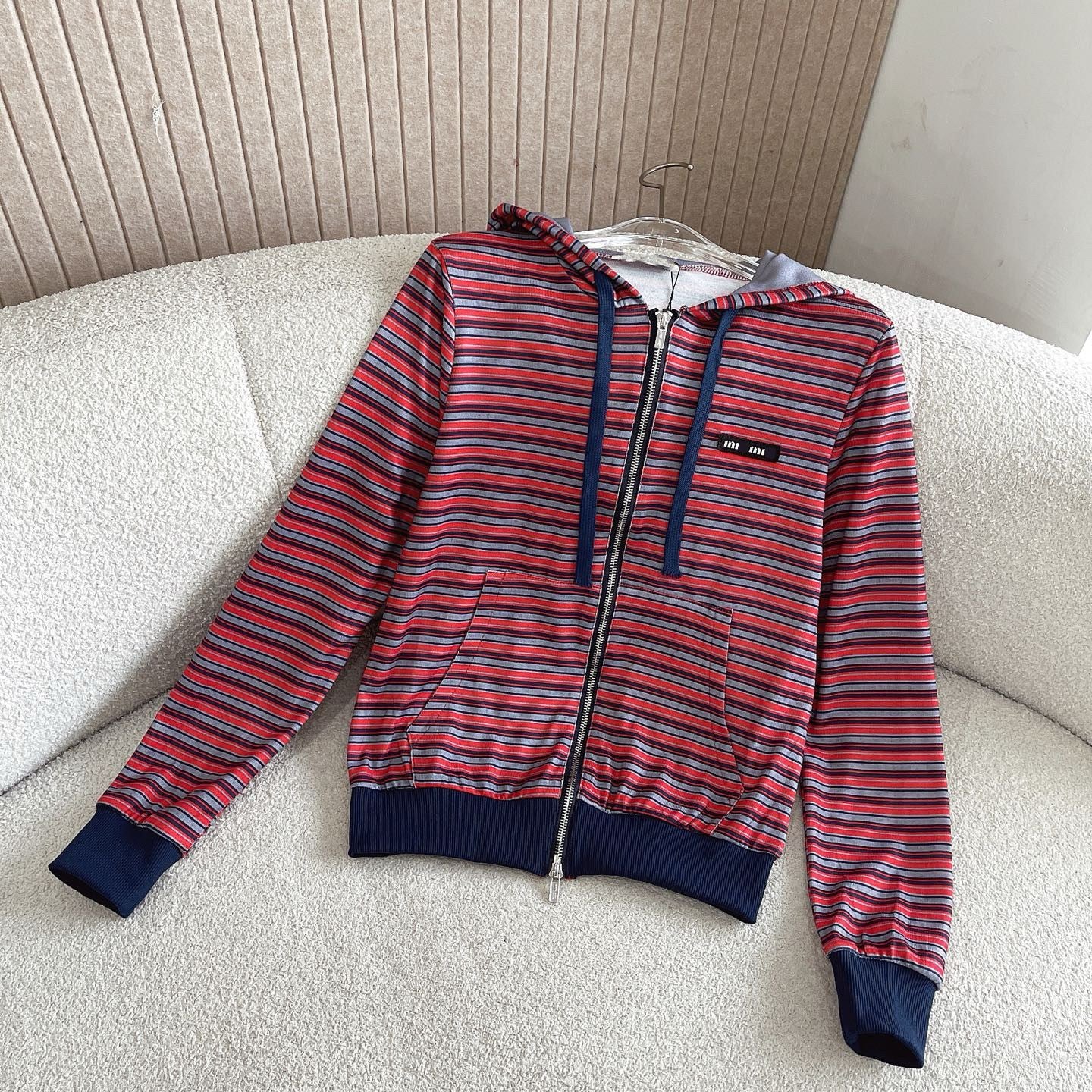 Striped Zip-Up Knit Hoodie
