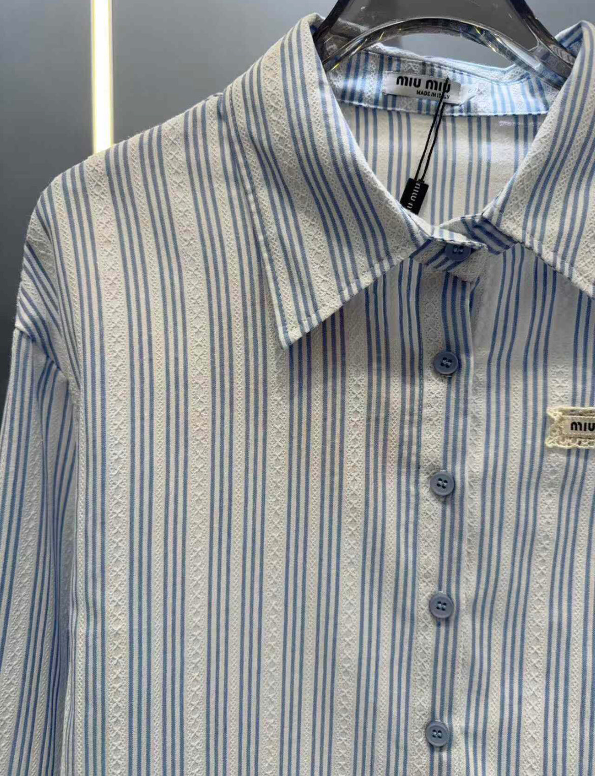 Striped Lace-Hem Cropped Shirt