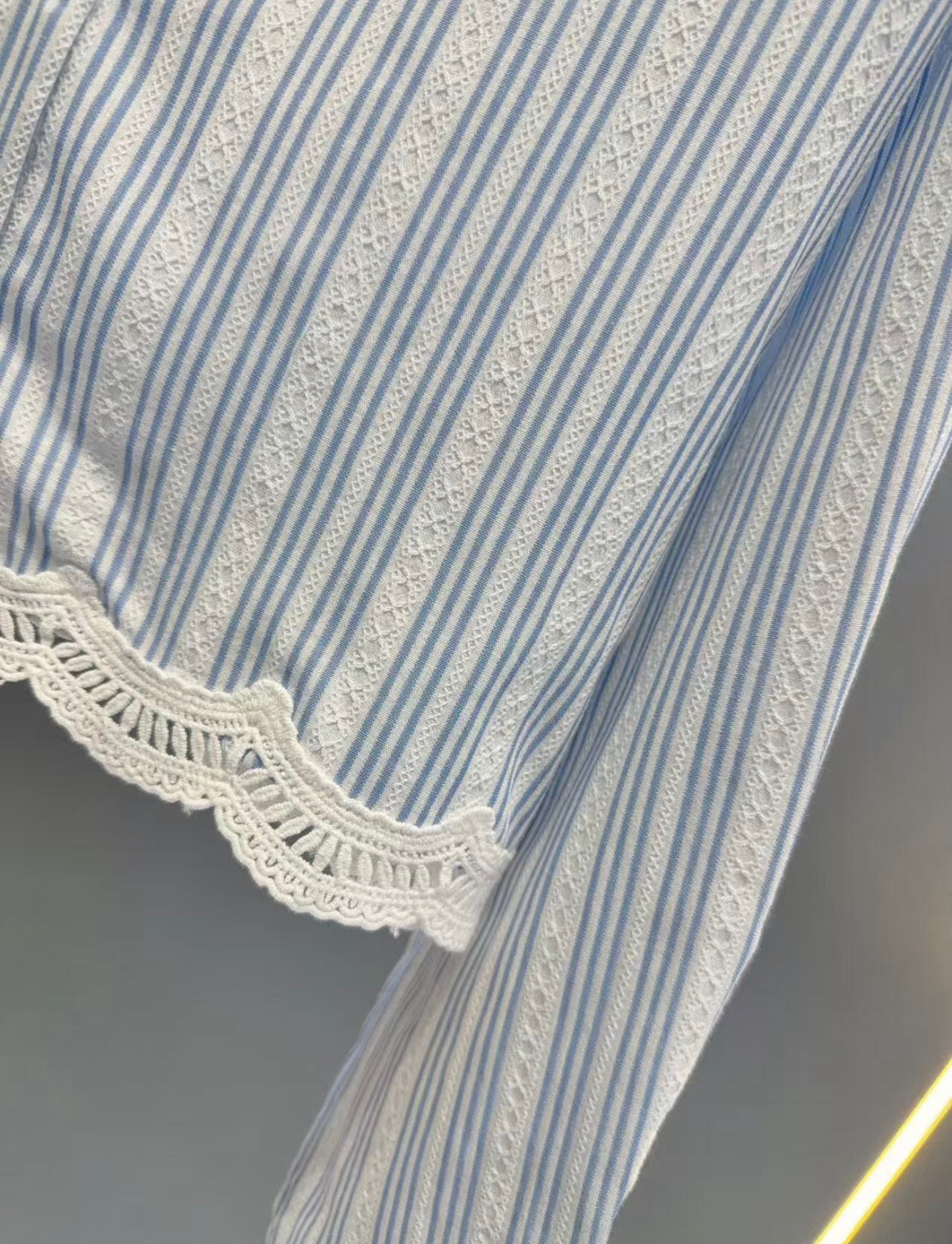 Striped Lace-Hem Cropped Shirt