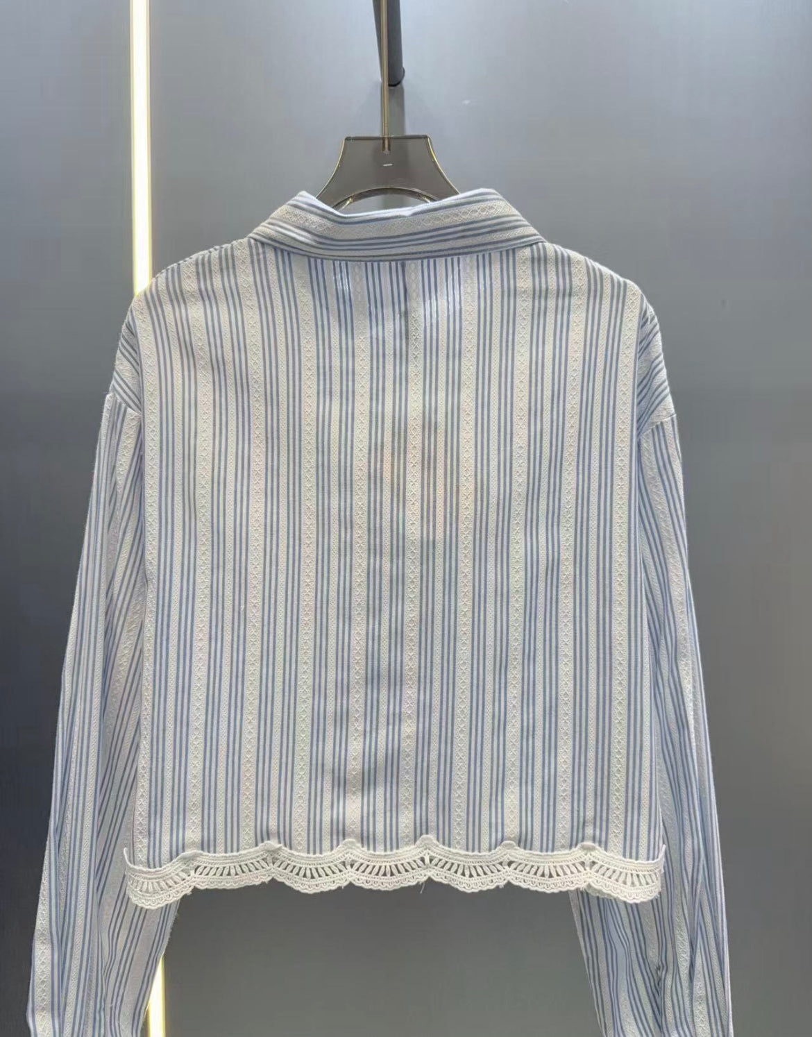 Striped Lace-Hem Cropped Shirt