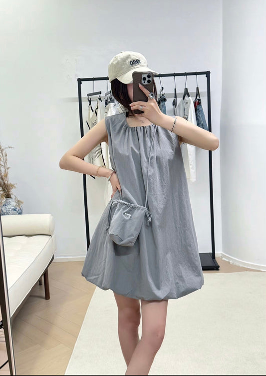 Sleeveless Bubble Hem Mini Dress with Drawstring Bag