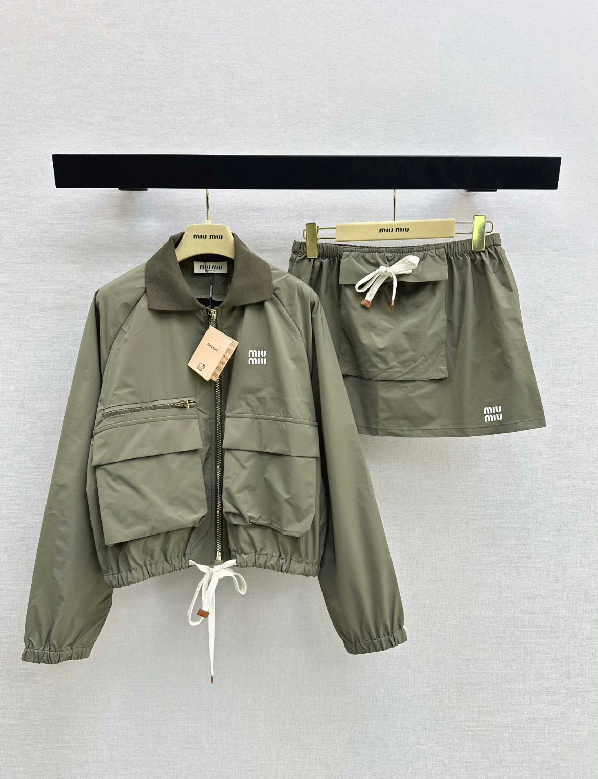 Silk Memory Cargo Jacket & Mini Skirt Set