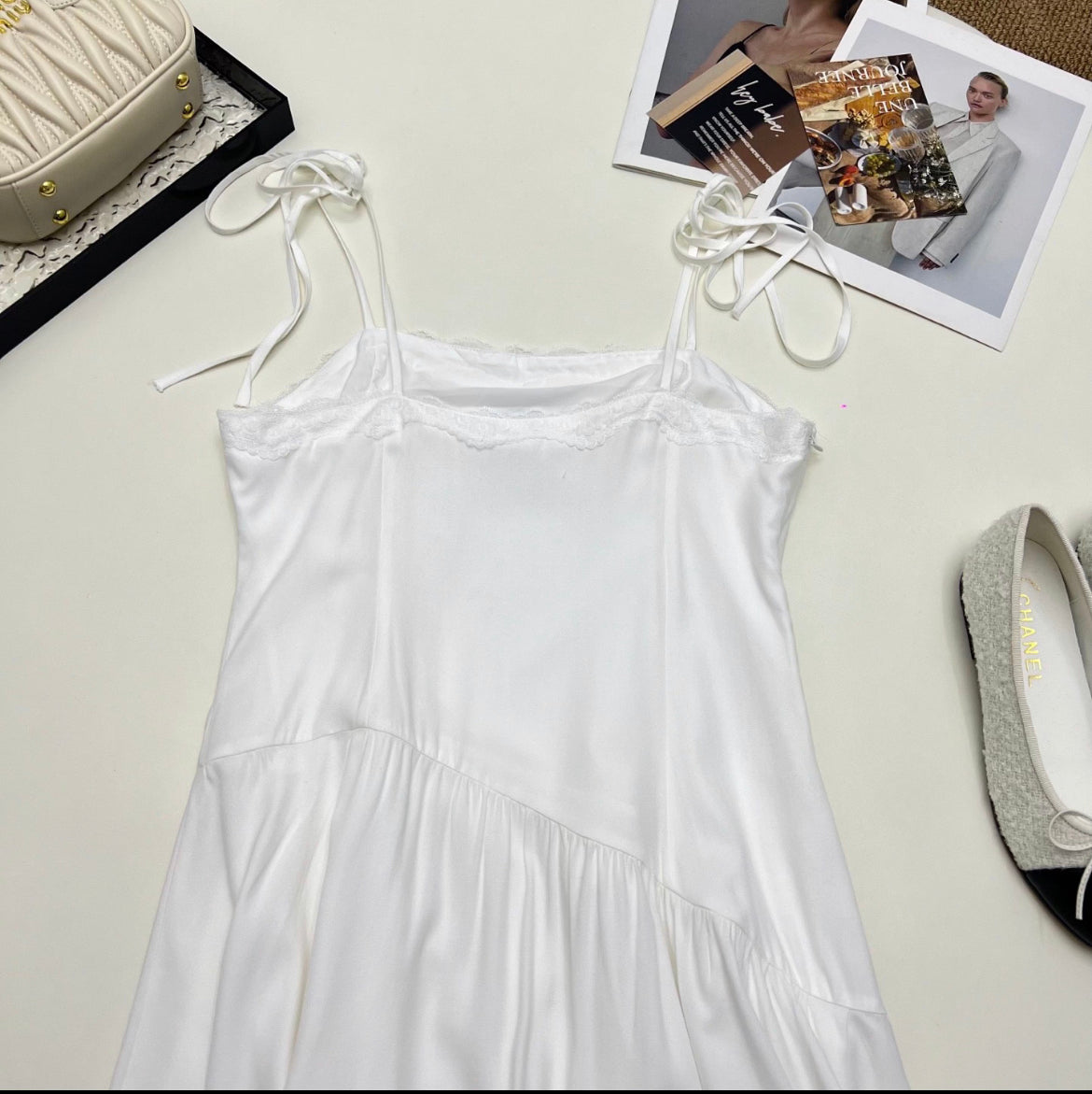 Lace Splice Irregular Hem Slip Maxi Dress