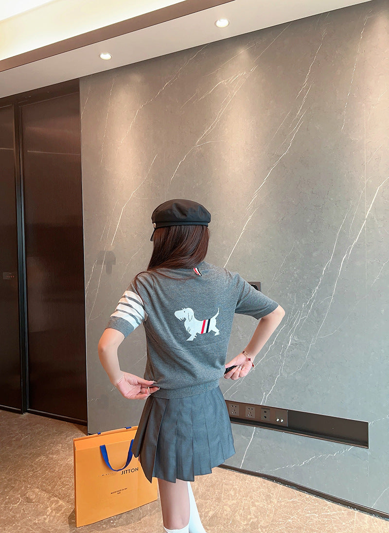 Women's Tricolor Short Sleeve Sweater（复制） THOM TREND