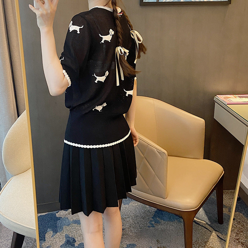 Crew neck hollow pullover sweater