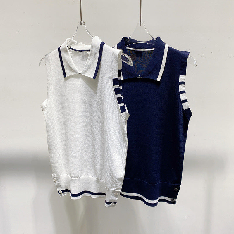 Polo collar sleeveless top