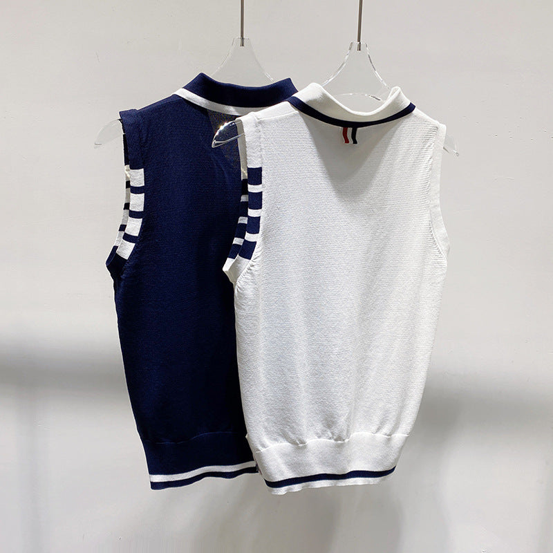 Polo collar sleeveless top