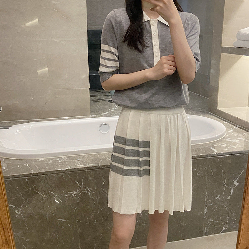 Polo collar short sleeve sweater