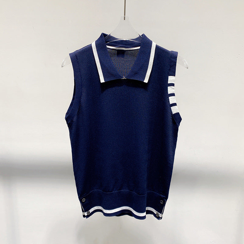 Polo collar sleeveless top