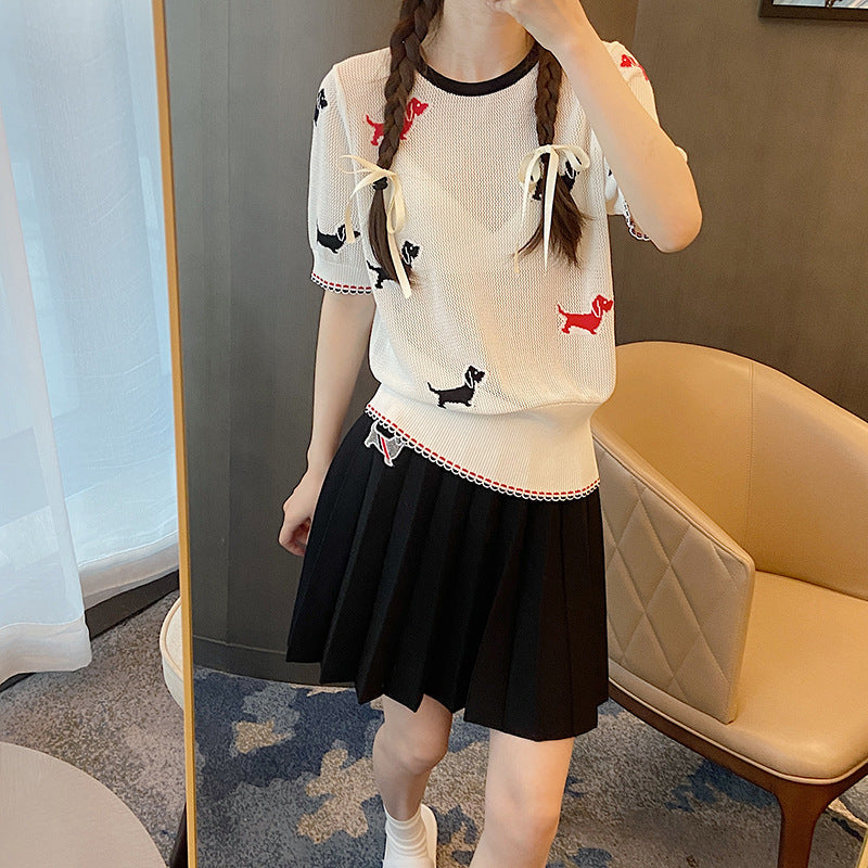 Crew neck hollow pullover sweater