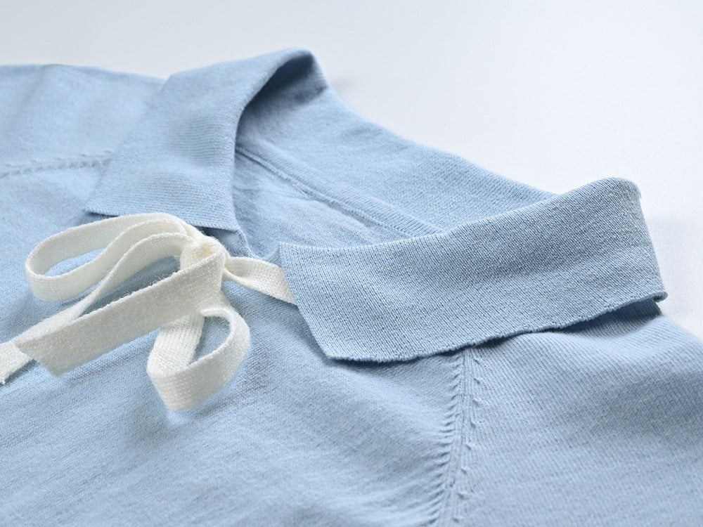 Polo lapel knitted short sleeve dress