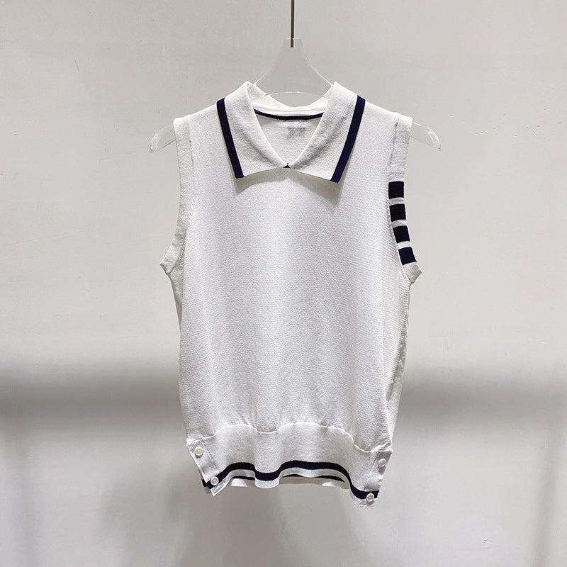 Polo collar sleeveless top
