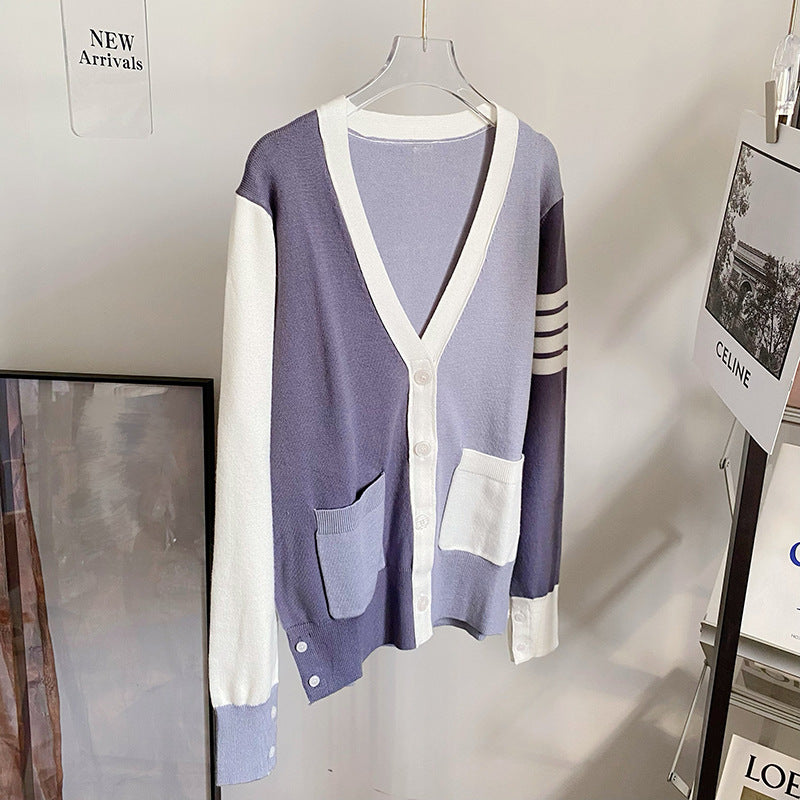 Colorblock wool knit cardigan THOM TREND