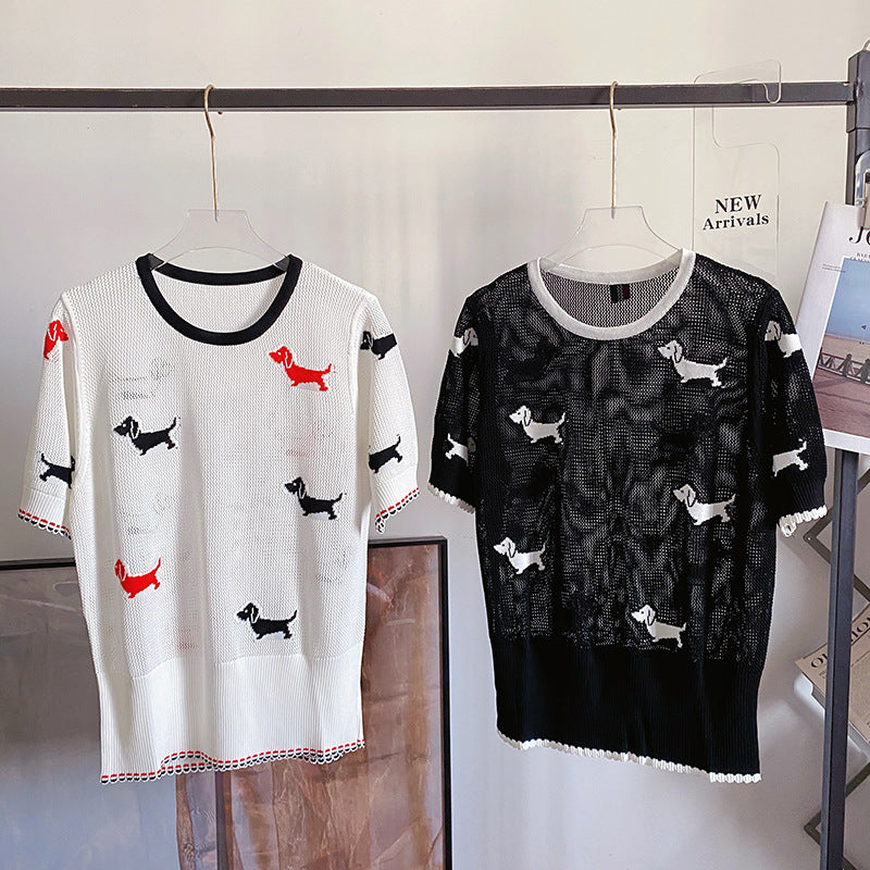 Crew neck hollow pullover sweater