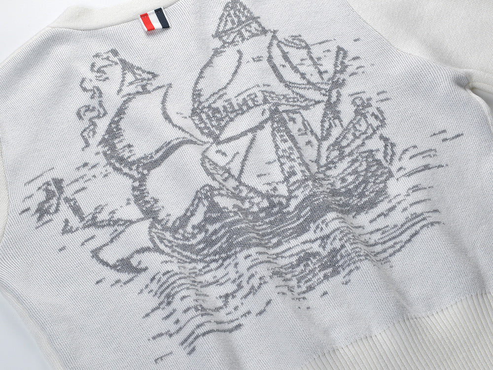 Four-Stripe Pink V-Neck Cardigan（副本） THOM TREND