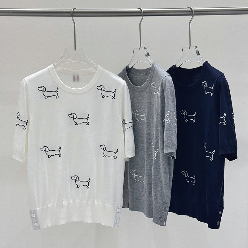 Women's Puppy Rose Embroidery Short Sleeve（副本） THOM TREND