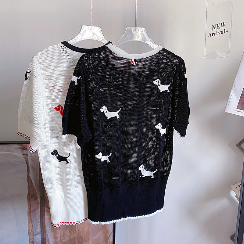 Crew neck hollow pullover sweater