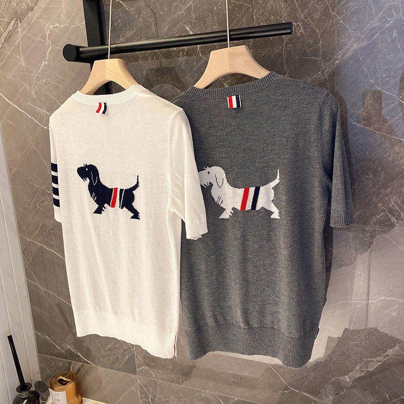 Women's Tricolor Short Sleeve Sweater（复制） THOM TREND