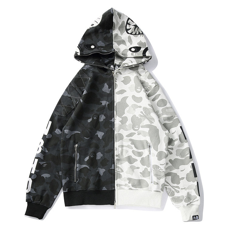 BAPE Black & White Split Shark Zip Hoodie product view 4