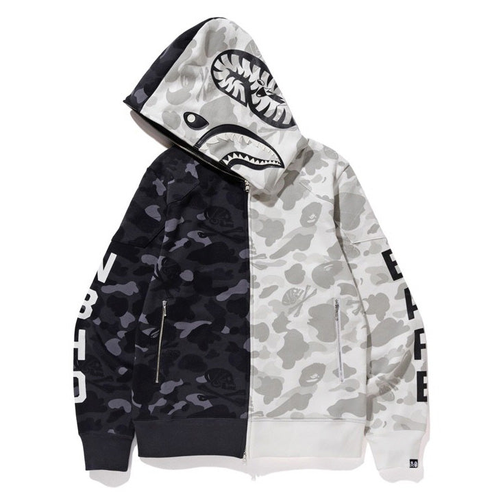BAPE Black & White Split Shark Zip Hoodie product view 2