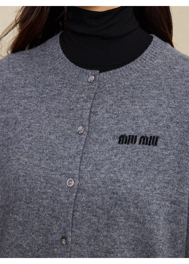 100% Wool Letter Jacquard Cardigan