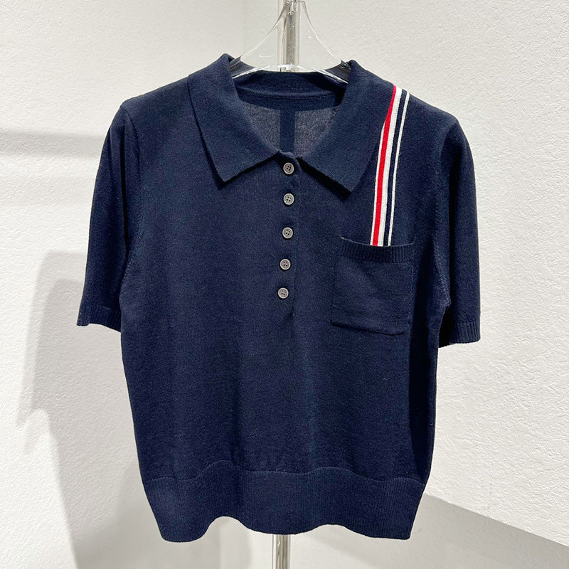 POLO collar wool knit short sleeves