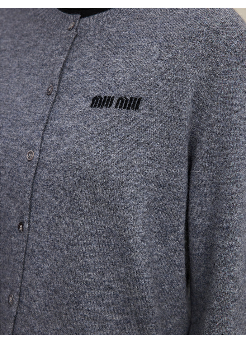 100% Wool Letter Jacquard Cardigan